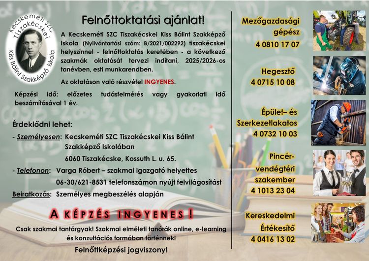 Felnőttoktatási ajánlat!